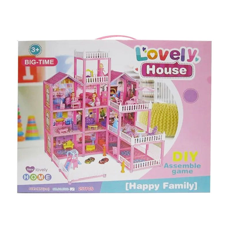 Lovely House DIY Dollhouse Kit – 3-Story 257-Piece Assemble Game with Furniture & Dolls
