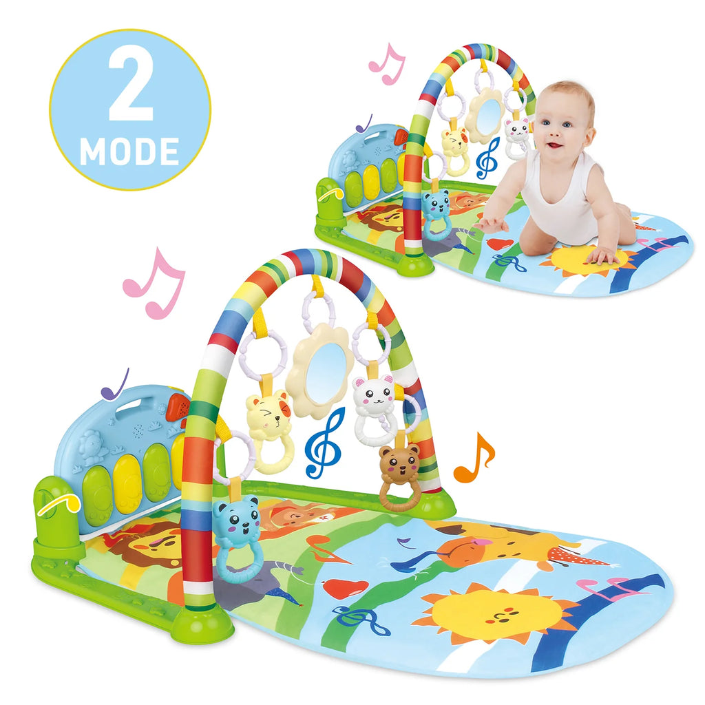 Huanger Baby Piano Fitness Rack | Infant Activity Gym with Musical Foot Piano, Hanging Rattles & Crawling Mat