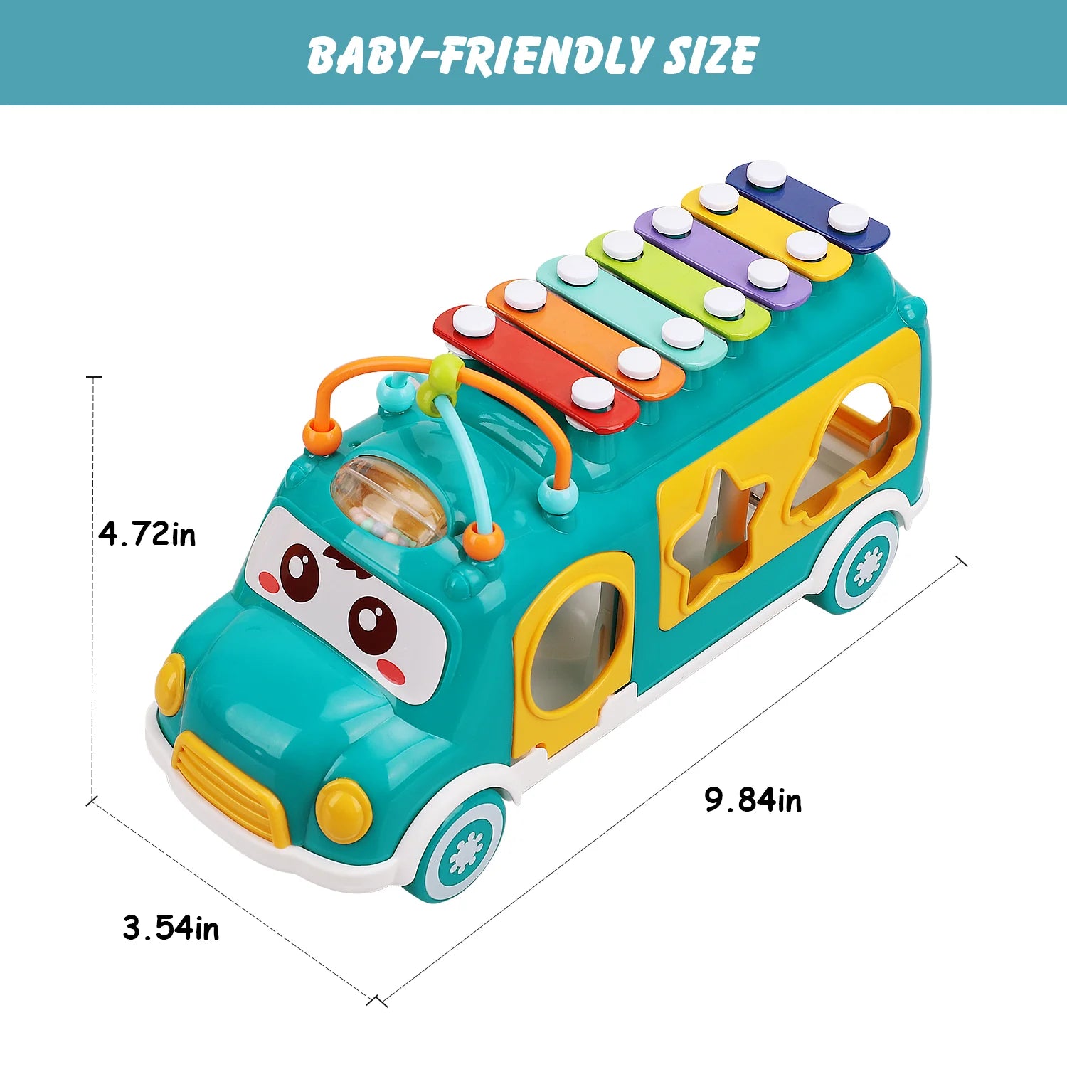 Huanger Music Bus – 3-in-1 Xylophone, Shape Sorter & Pull-Along Toy for Toddlers | Ages 18M+