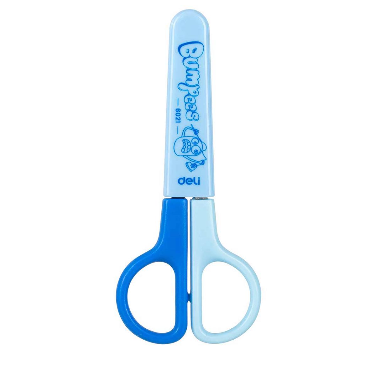 Deli 6021 Bumpees School Scissors 121mm - Safe Blunt Tip with Protective Cover (Assorted Colors)