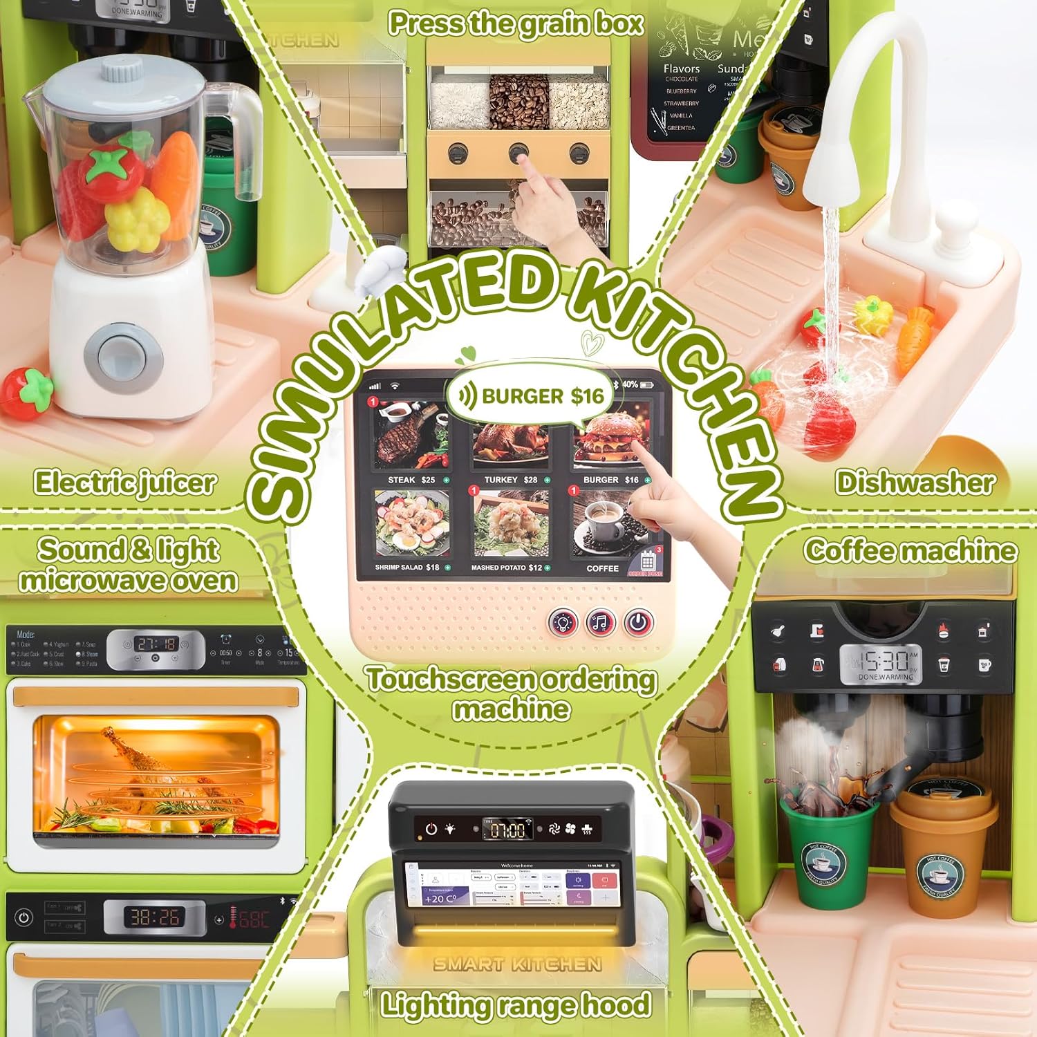 Inbealy Dream Kitchen DIY Playset | Water System, Steam Effects, Lights & Sound | Ages 3+