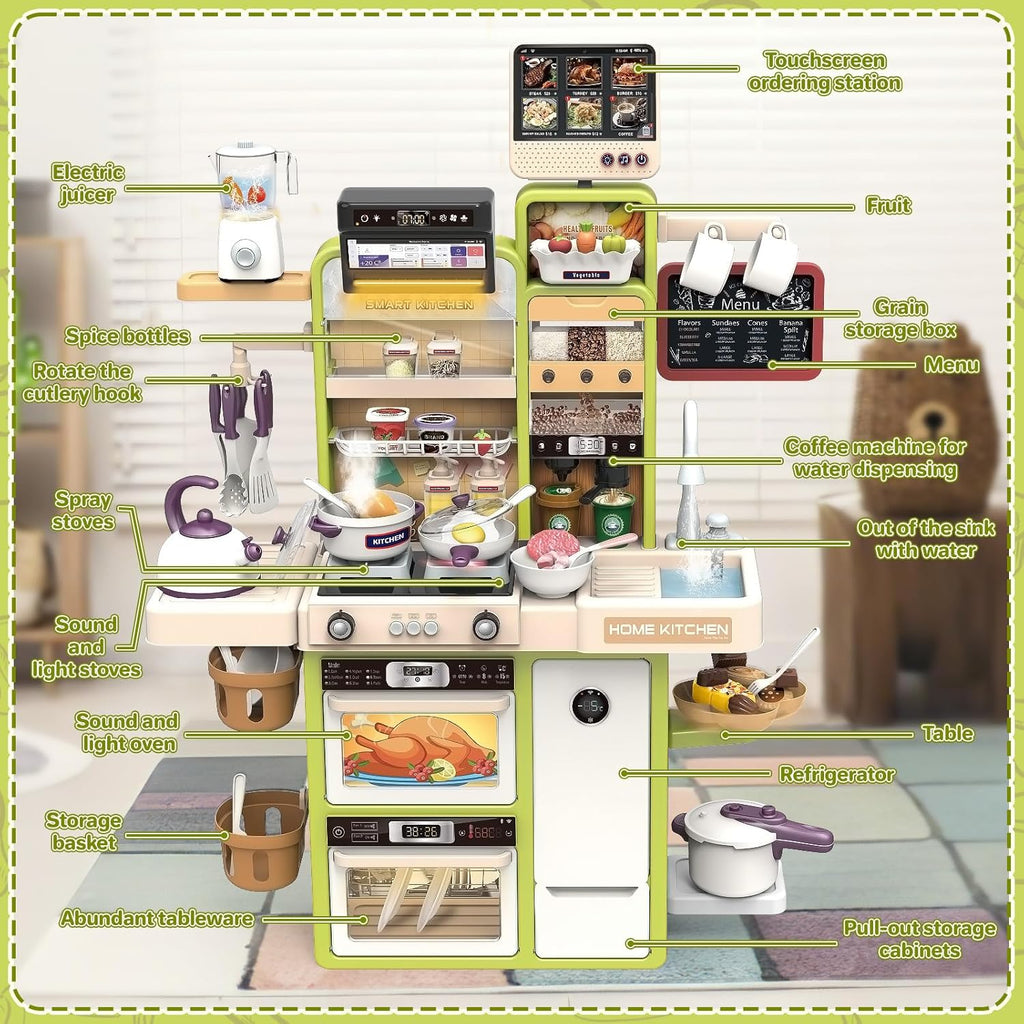 Inbealy Dream Kitchen DIY Playset | Water System, Steam Effects, Lights & Sound | Ages 3+