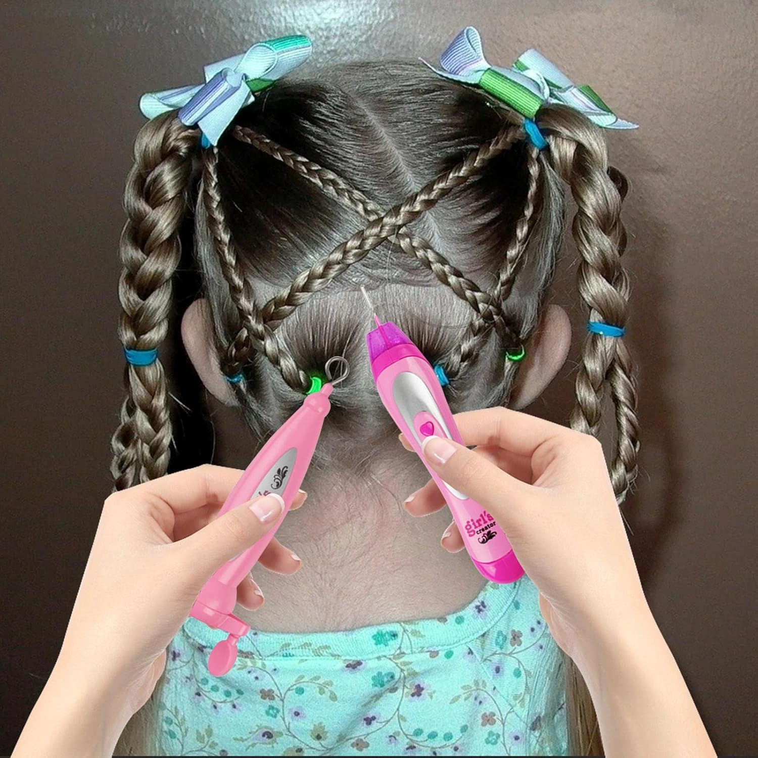 Girl's Creator 2-in-1 Double The Fun | Electric Hair Beader & Braider Set with Beads & Threads