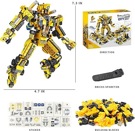 Panlos City Mecha 12-in-1 STEM Building Set - 573 Pieces Robot & Vehicles | Ages 6+