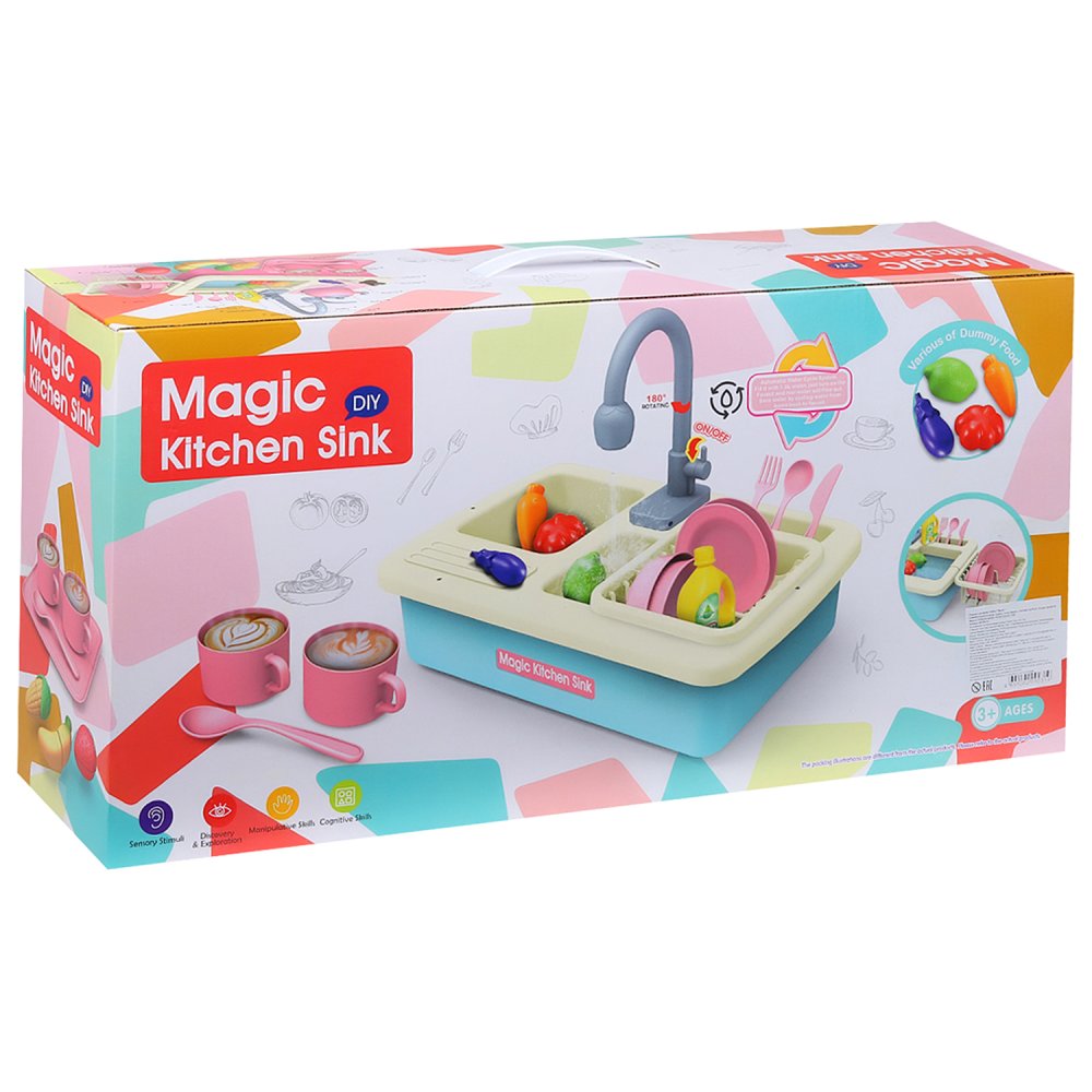 Magic Kitchen Sink Dishwasher Set – Electric Water Faucet, Play Dishes & Food (Model K436)