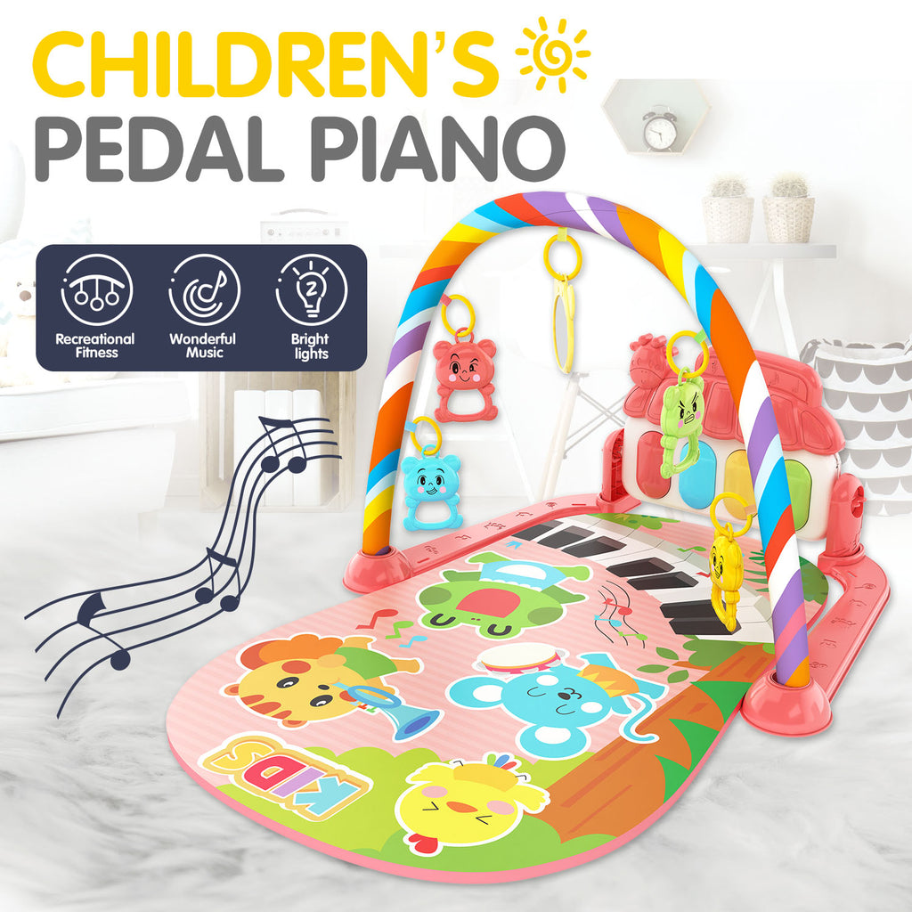 Huanger Baby Piano Fitness Rack | Infant Activity Gym with Musical Foot Piano, Hanging Rattles & Crawling Mat