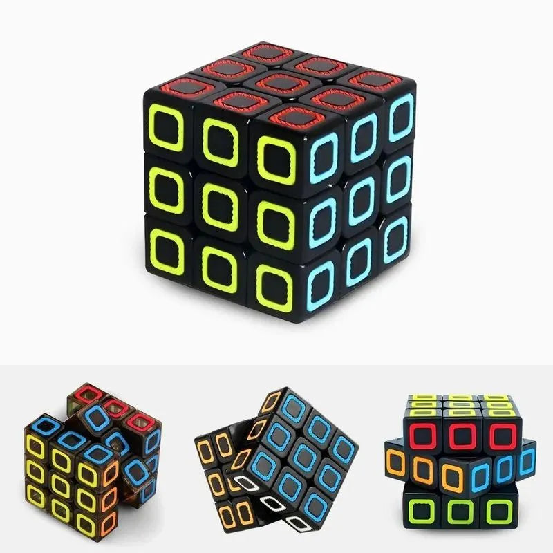 Cube Series Happy 3x3 Magic Cube | Permanent Color Ring Tiles | Stickerless Black Body