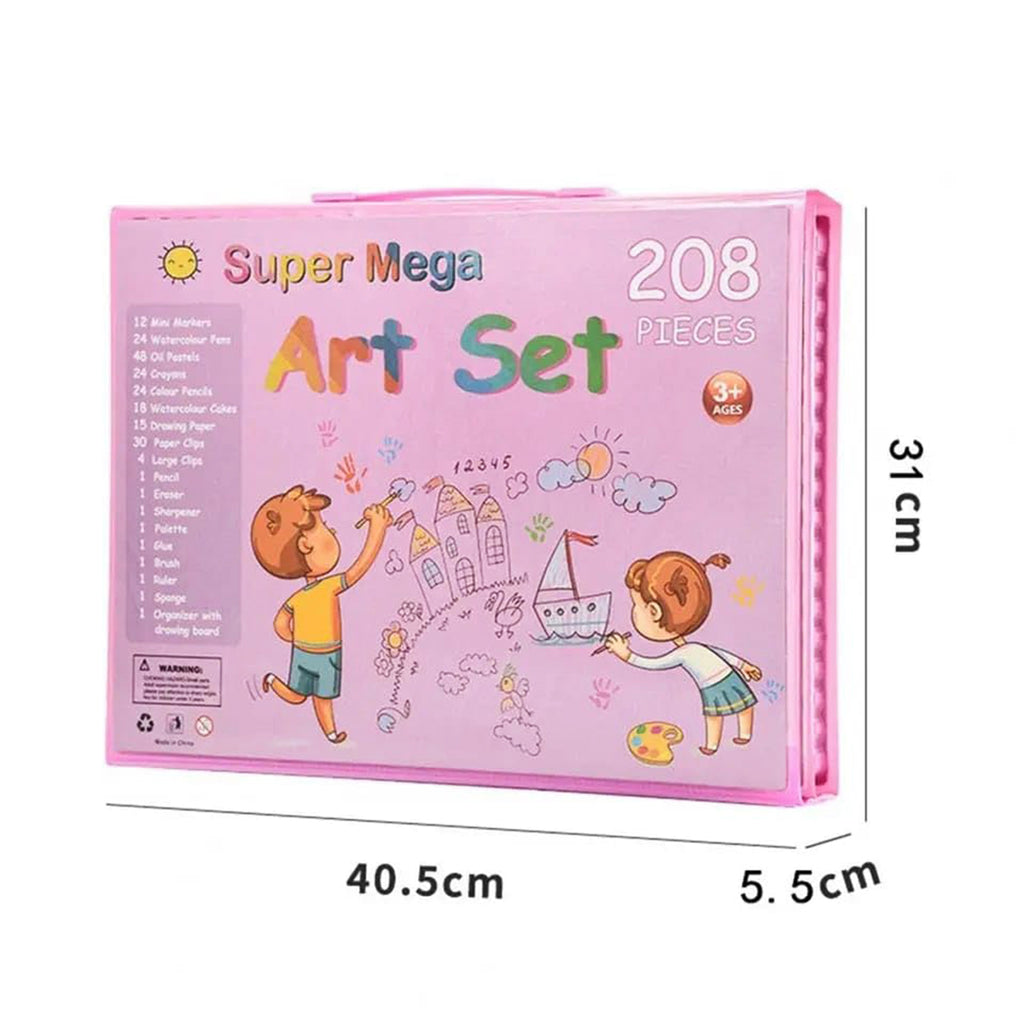 Super Mega Art Set for Kids – 208-Piece Drawing & Painting Kit with Built-In Easel (Ages 3+)