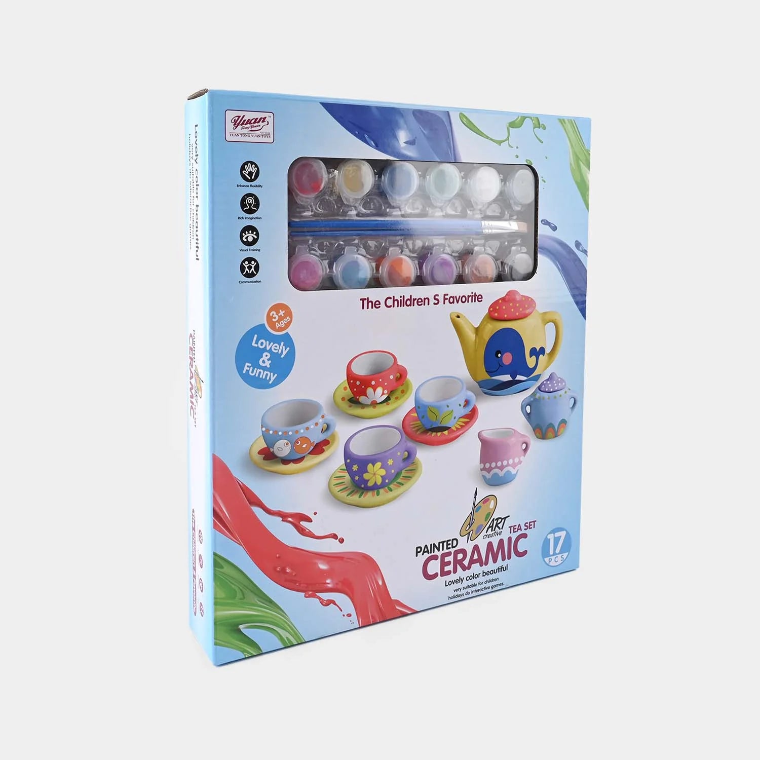 Paint Your Own Ceramic Tea Set - 17 Piece Kids Craft Kit | Khelaghor Toys