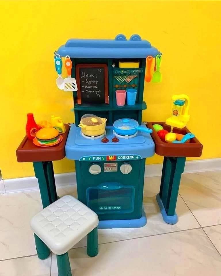 Khelaghor Toys Big Kitchen Set – 64-Piece with Water Faucet, Steam & Sounds (Model K395)