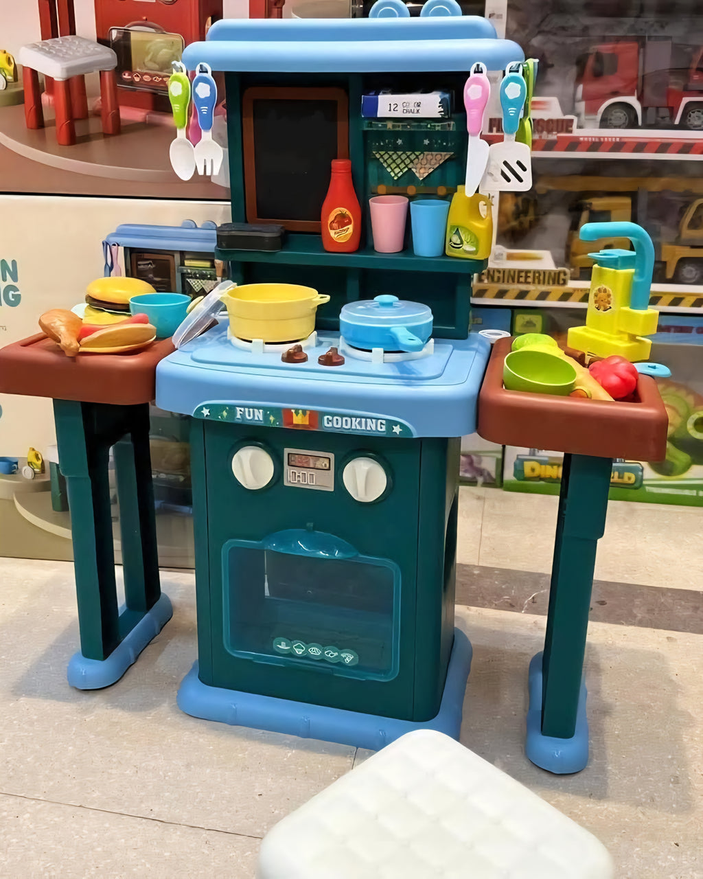Khelaghor Toys Big Kitchen Set – 64-Piece with Water Faucet, Steam & Sounds (Model K395)