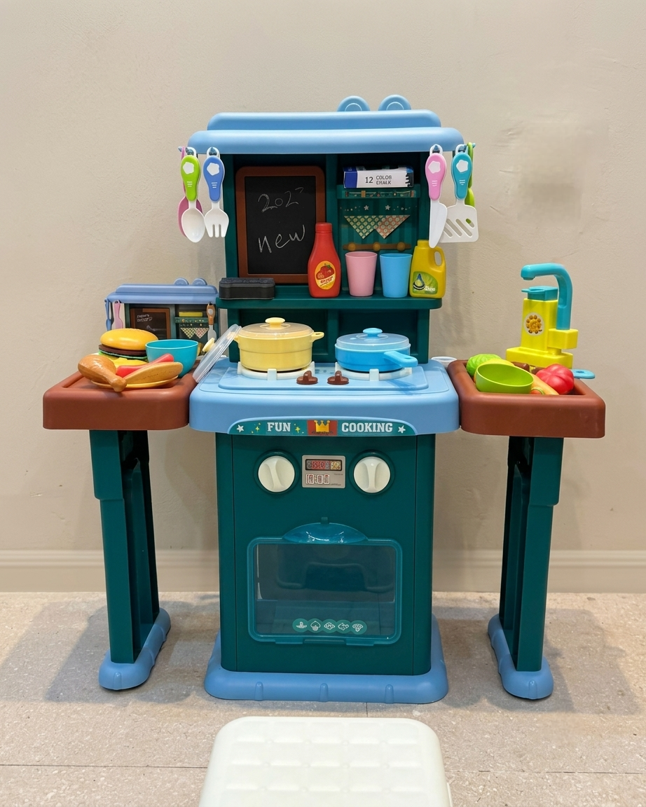 Khelaghor Toys Big Kitchen Set – 64-Piece with Water Faucet, Steam & Sounds (Model K395)