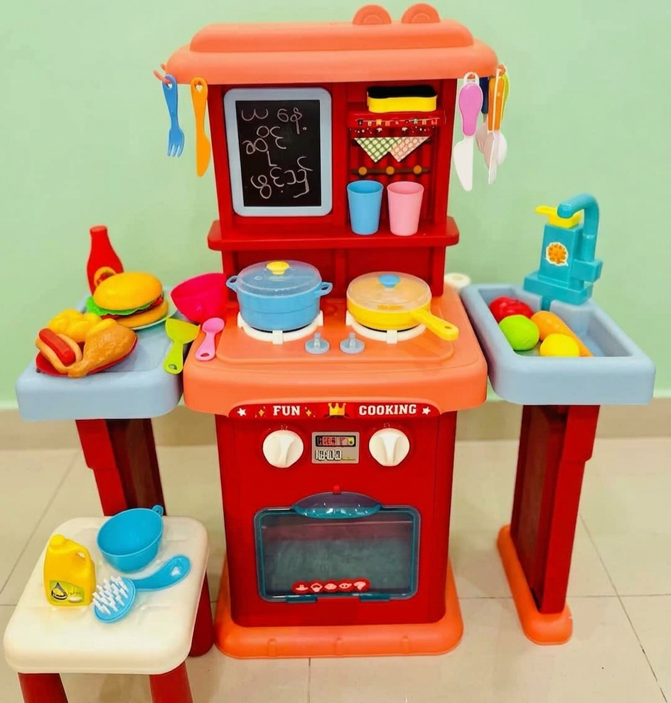 Khelaghor Toys Big Kitchen Set – 64-Piece with Water Faucet, Steam & Sounds (Model K395)