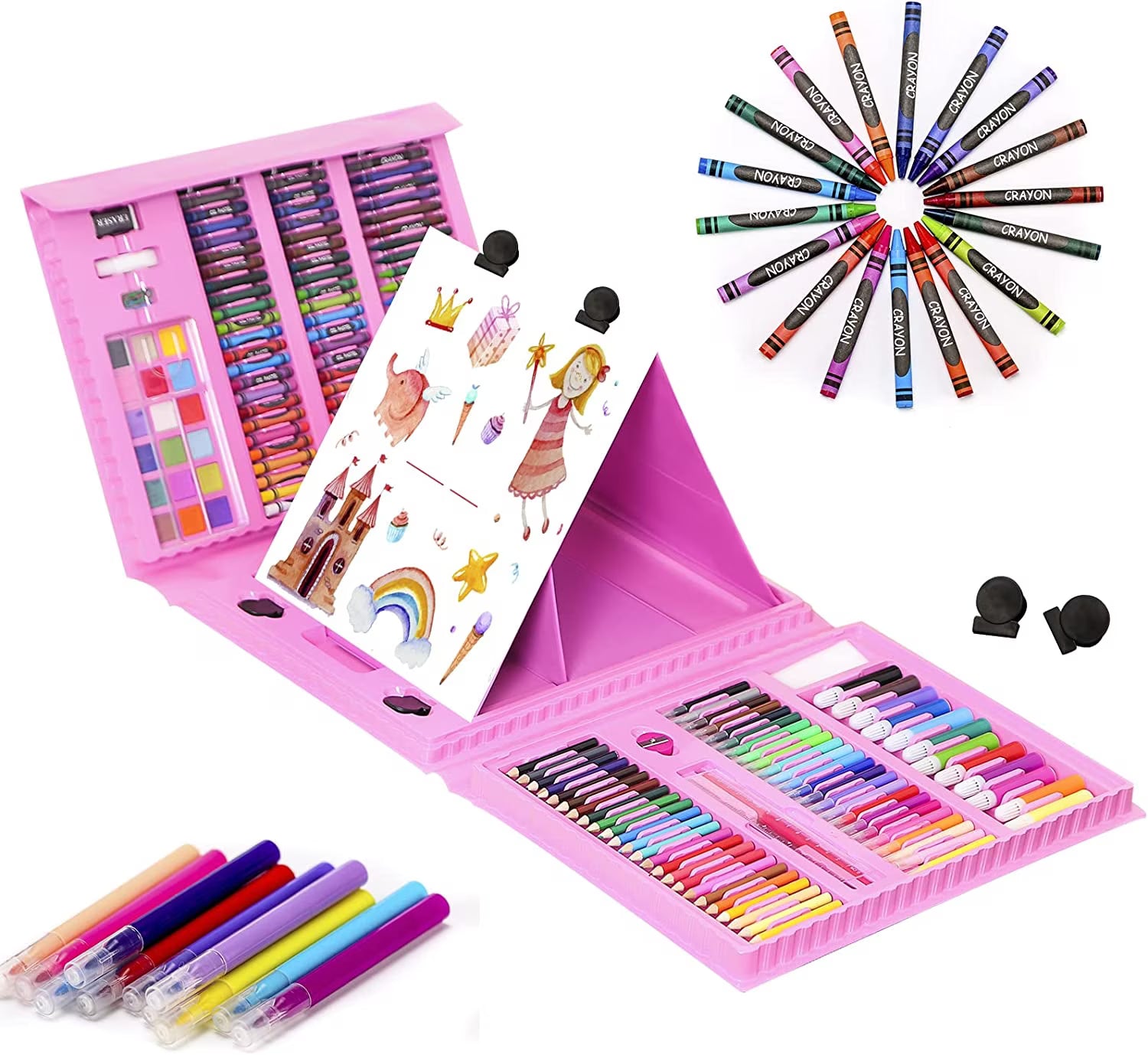 Super Mega Art Set for Kids – 208-Piece Drawing & Painting Kit with Built-In Easel (Ages 3+)