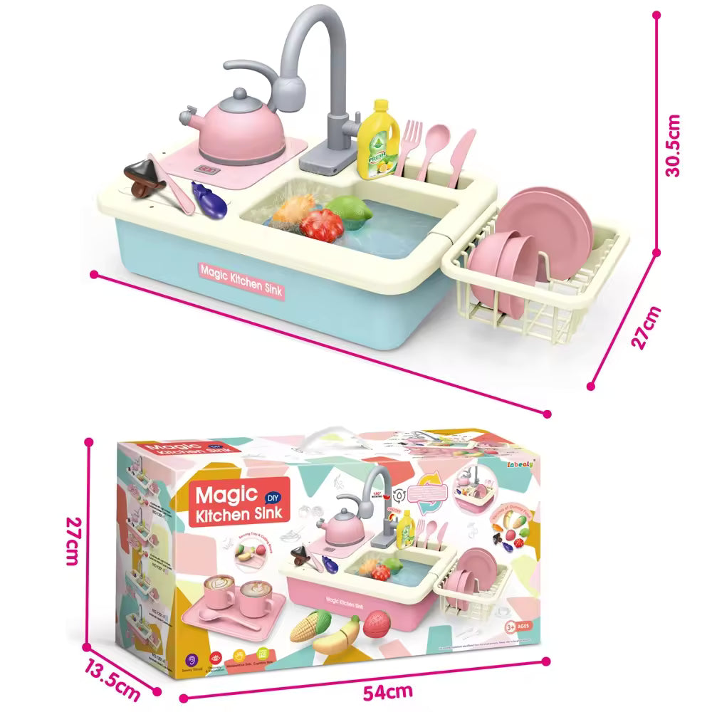 Magic Kitchen Sink Dishwasher Set – Electric Water Faucet, Play Dishes & Food (Model K436)