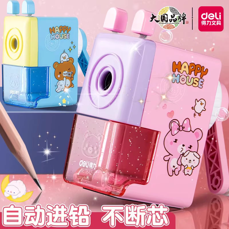 Deli E0642 Rotary Pencil Sharpener - Manual Hand Crank with Auto Feed & Anti-Slip Base