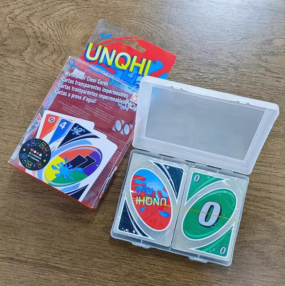 Unqhi H2O Waterproof Clear Card Game – 108 Transparent UNO-Style Cards with Case