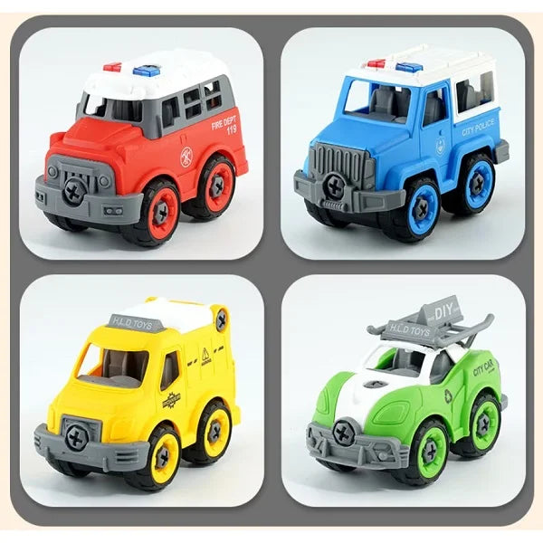 DIY Traffic Engineering Car Puzzle - 4 Vehicles Assembly Set for Kids 3+