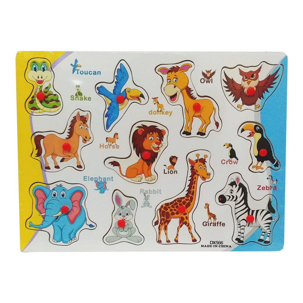 Wooden Animal Peg Puzzle 11 Pieces - Educational Matching Board for Kids