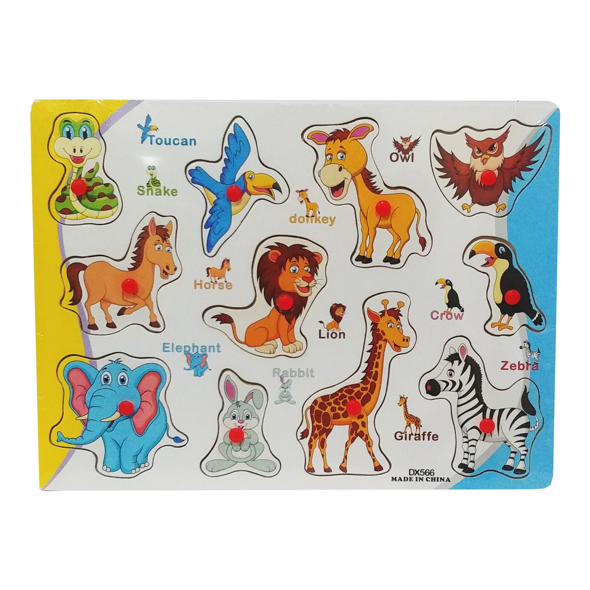 Wooden Animal Peg Puzzle 11 Pieces - Educational Matching Board for Kids