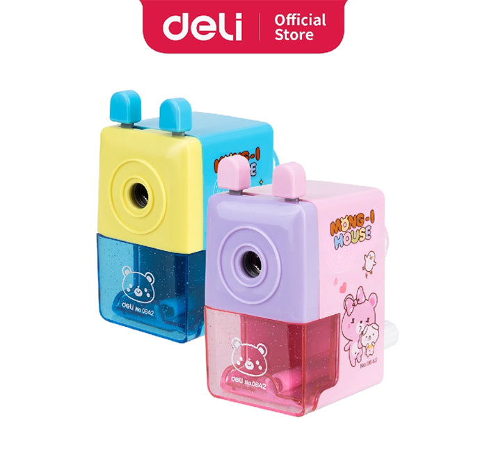 Deli E0642 Rotary Pencil Sharpener - Manual Hand Crank with Auto Feed & Anti-Slip Base