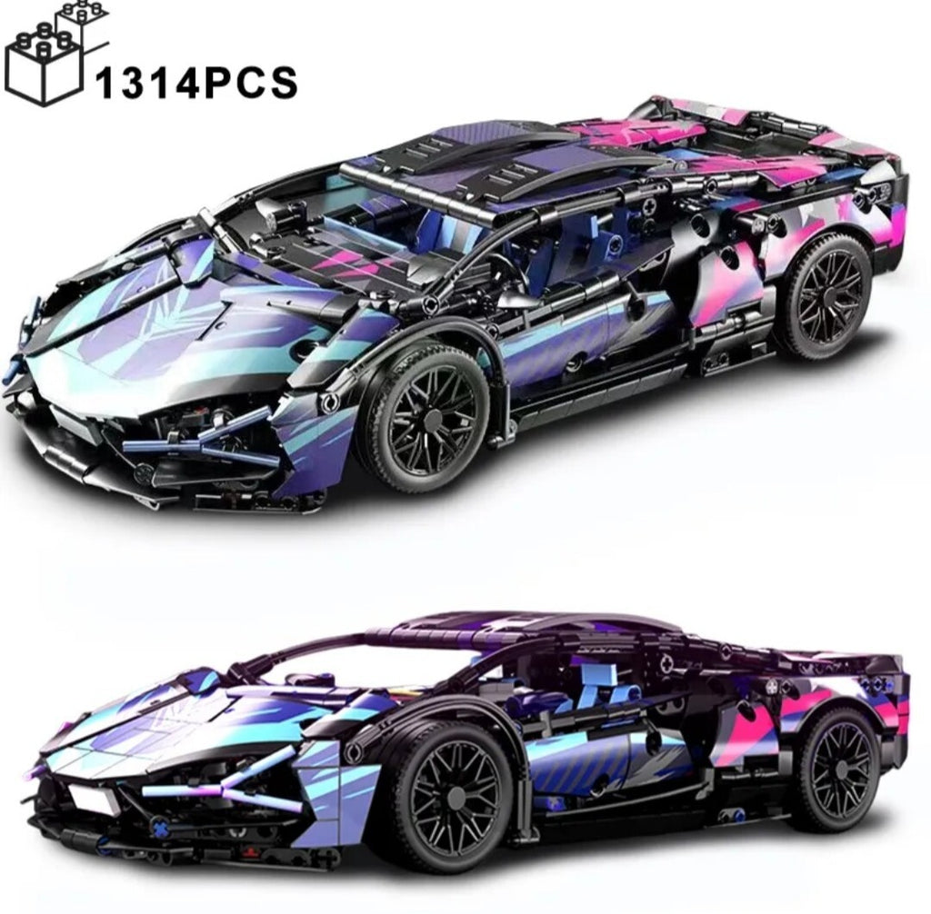 Merkloos Lamborghini Cyberpunk 1314+ Building Blocks | LED Light-Up Car Model