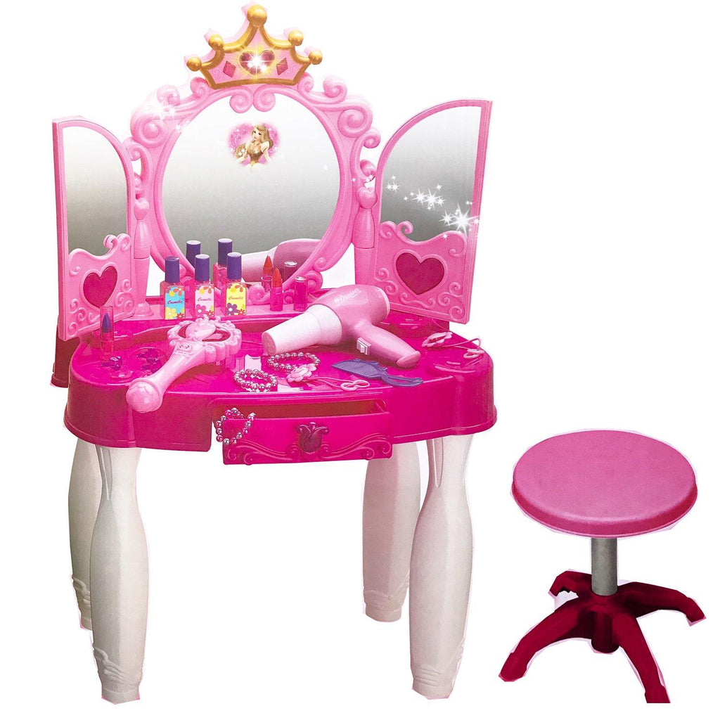 Kids Pretend Play Vanity Table Set with Lights & Sounds | Toy Dressing Table