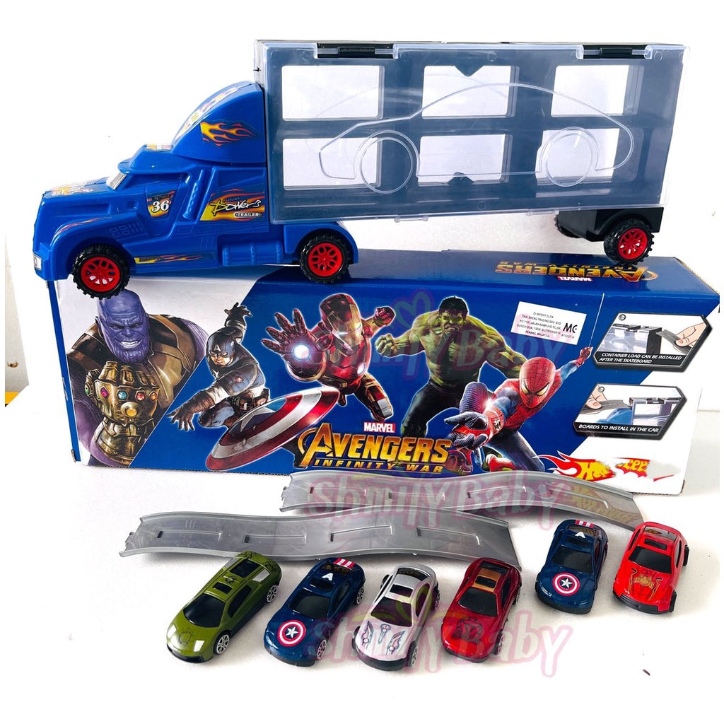 Avengers Trailer Truck Toy Set with 6 Mini Die-Cast Cars (K343)
