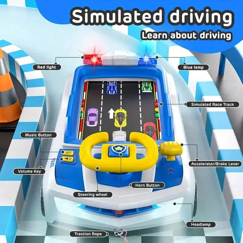 Electric Simulation Driving Police Car Toy – Interactive Steering Wheel Racing Game for Kids