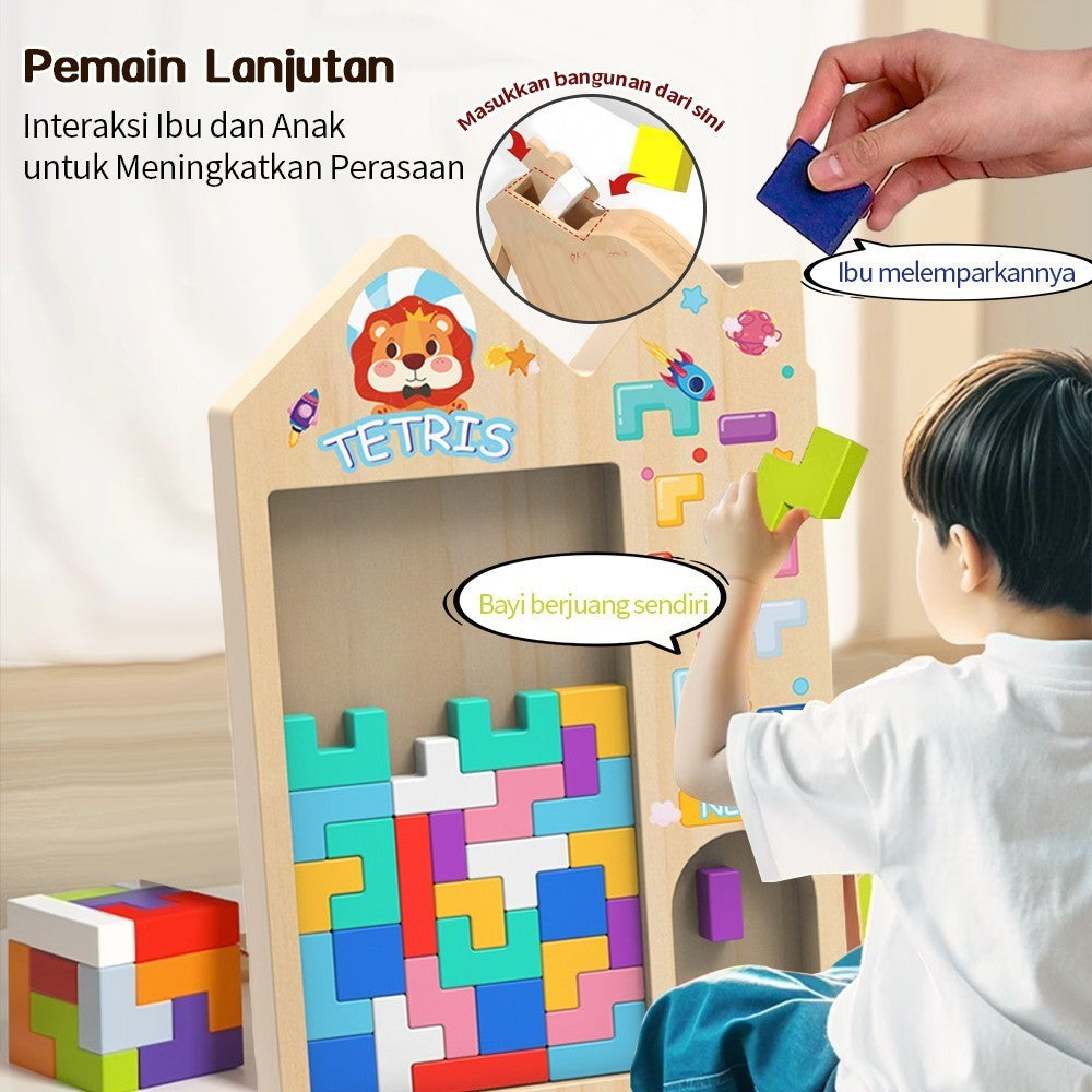 Wooden Tetris Blocks Puzzle – Montessori Learning Toy for Spatial & Logic Skills