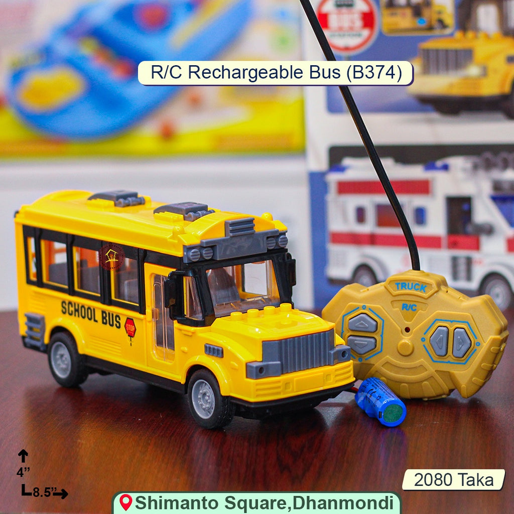 4-Channel RC Rechargeable School Bus Toy – Full-Function with Lights & Rubber Tires (Model B374)