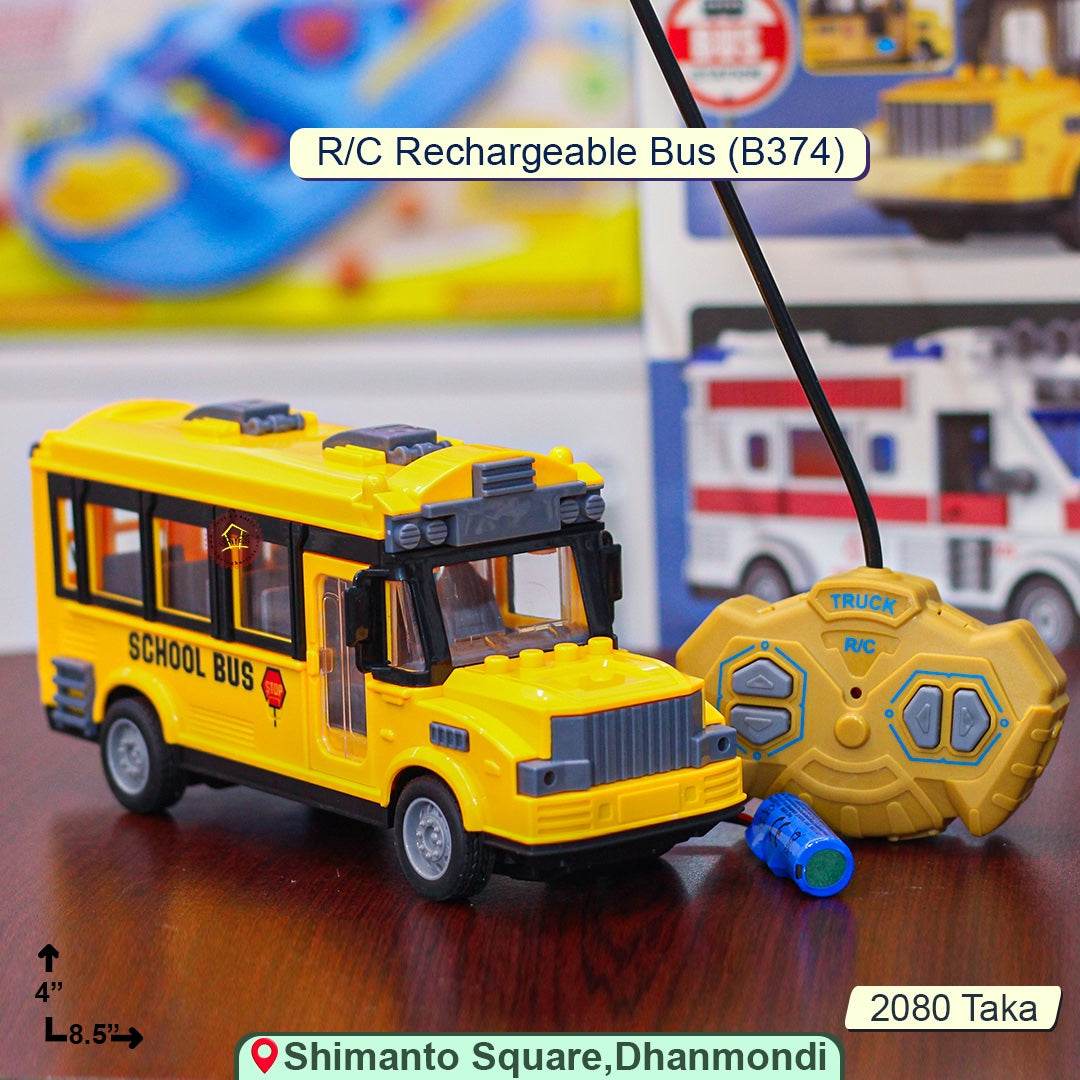 4-Channel RC Rechargeable School Bus Toy – Full-Function with Lights & Rubber Tires (Model B374)