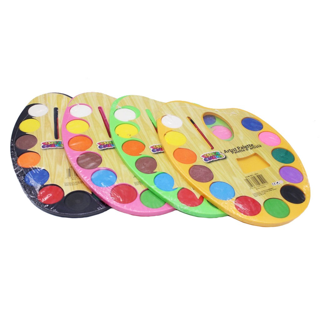 Vneeds Artist Palette Watercolor Set | 12 Vibrant Color Cakes with Paintbrush for Kids