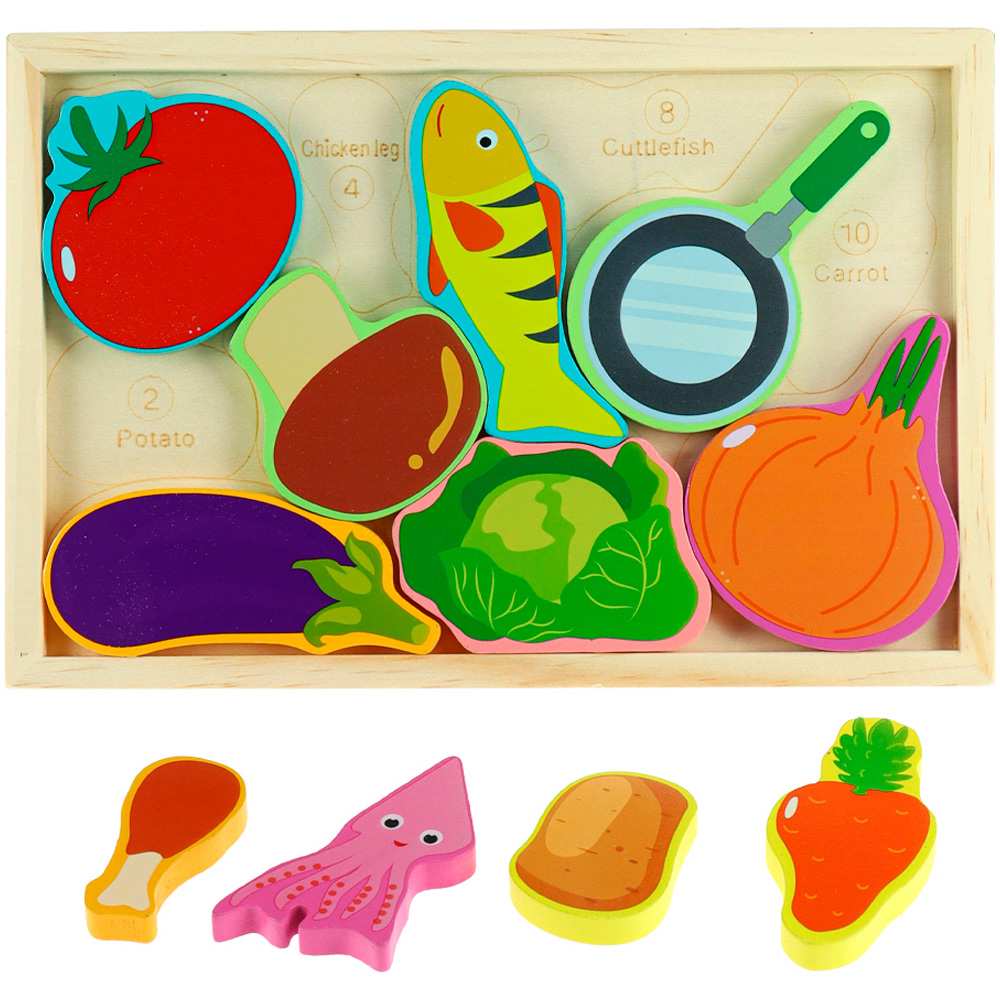 Wooden Food Frame Puzzle 6x9 for Toddlers | Educational Fine Motor Skills Toy