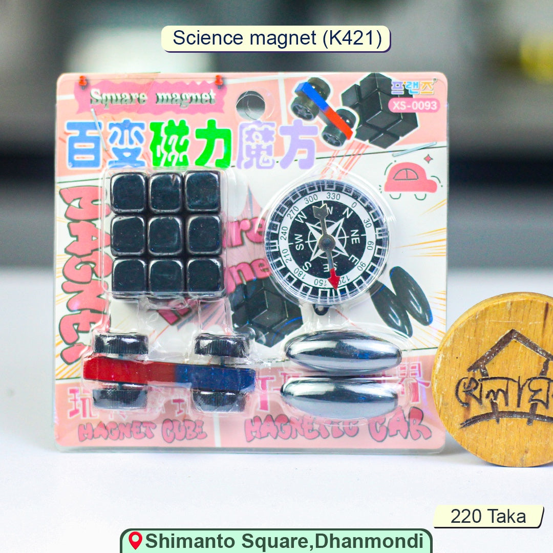 Educational Science Magnet Toy Kit – Cubes, Compass, Bar Magnet Car & Rattlesnake Eggs (Model K421)