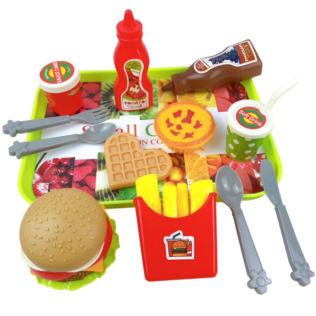BFC Burger Tray Set | Simulation Fast Food Kitchen Playset with Burger, Fries, Nuggets & Drink