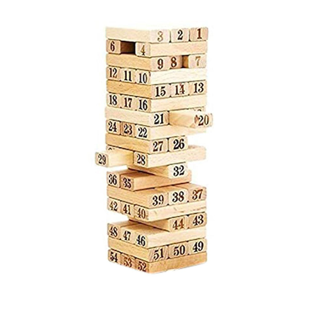 Numbered Wooden Jenga Stacking Game – 54-Piece Block Tower with 4 Dice