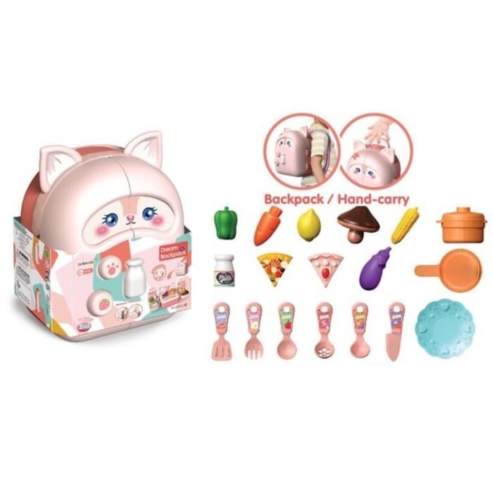 Pink Rabbit Ear Backpack Kitchen Set - Kids Pretend Play Cooking Toy