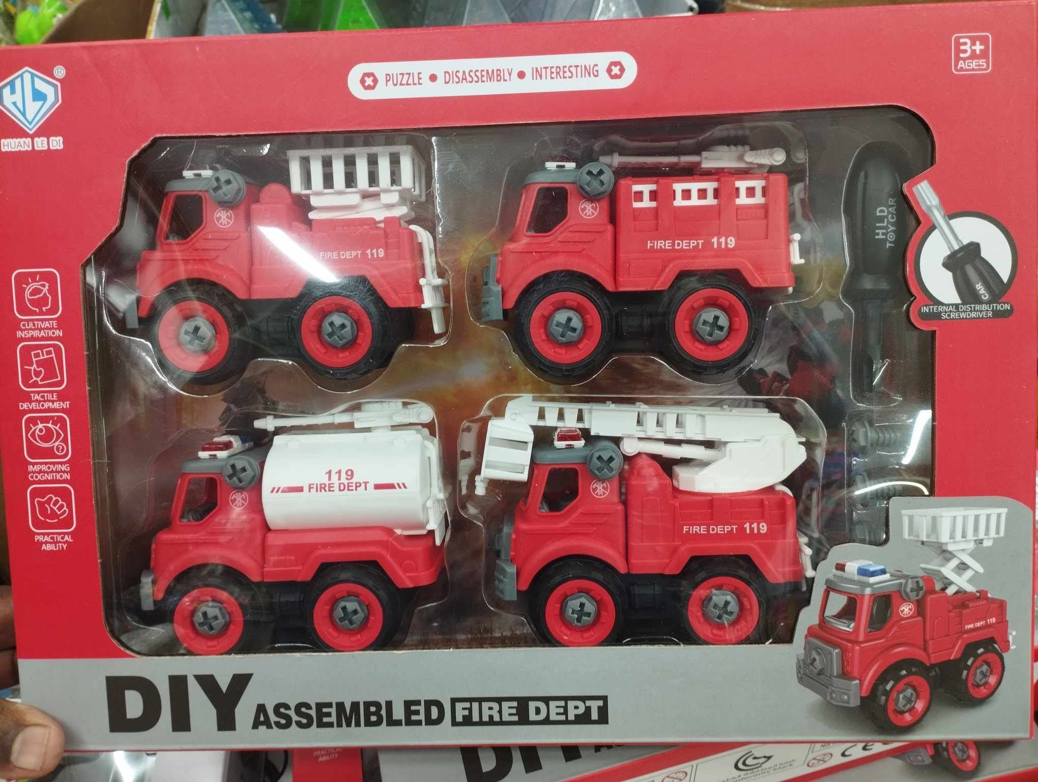 DIY Fire Department Assembly Toy Set - 4 Vehicles with Screwdriver T086