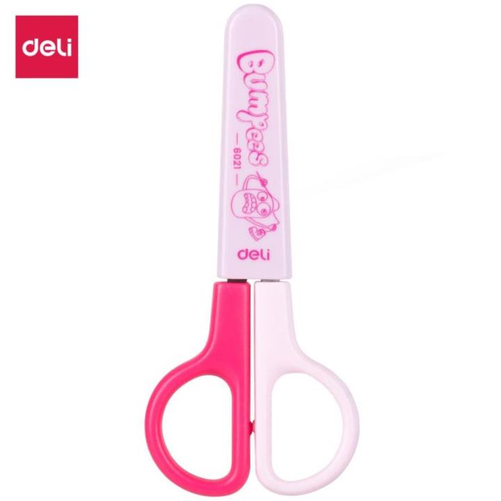 Deli 6021 Bumpees School Scissors 121mm - Safe Blunt Tip with Protective Cover (Assorted Colors)
