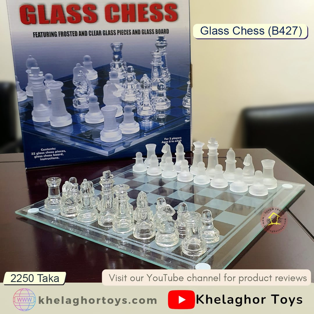 Khelaghor Toys Glass Chess Set – Frosted & Clear Board with 32 Pieces