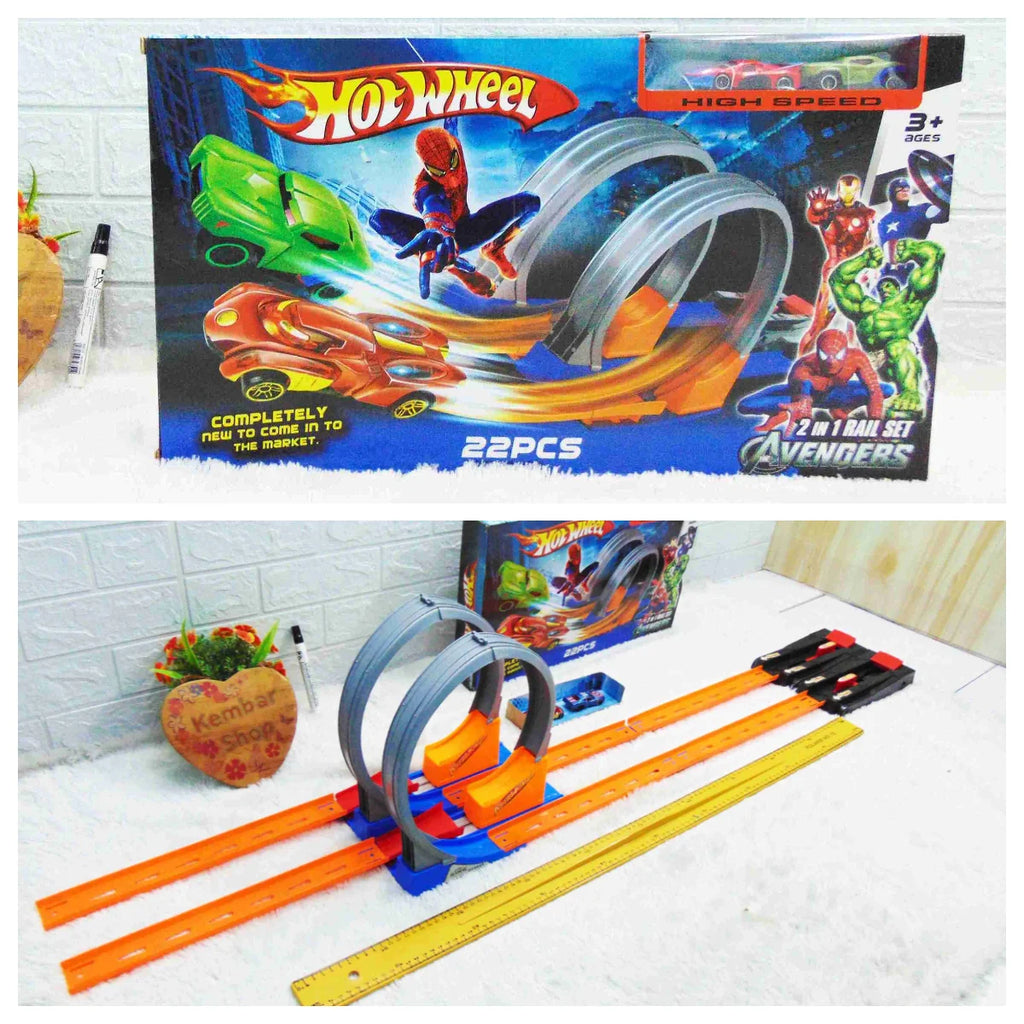 Style Toys 2-in-1 Avengers Rail Set – 22-Piece Double Loop Track with High-Speed Launcher