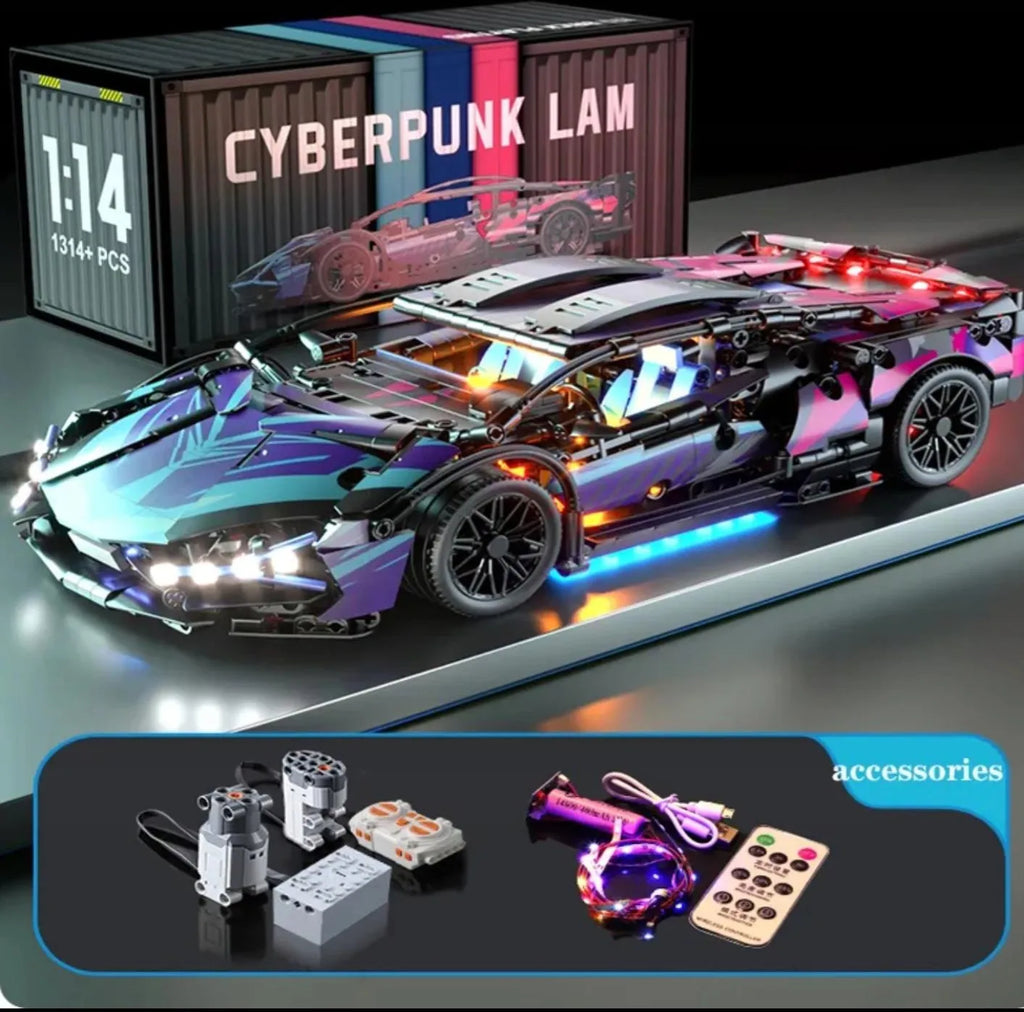 Merkloos Lamborghini Cyberpunk 1314+ Building Blocks | LED Light-Up Car Model