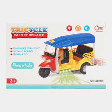 CNG Auto-Rickshaw Taxi Toy – Bump-and-Go, LED Lights & Music (Battery-Operated)