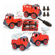 DIY Fire Department Assembly Toy Set - 4 Vehicles with Screwdriver T086