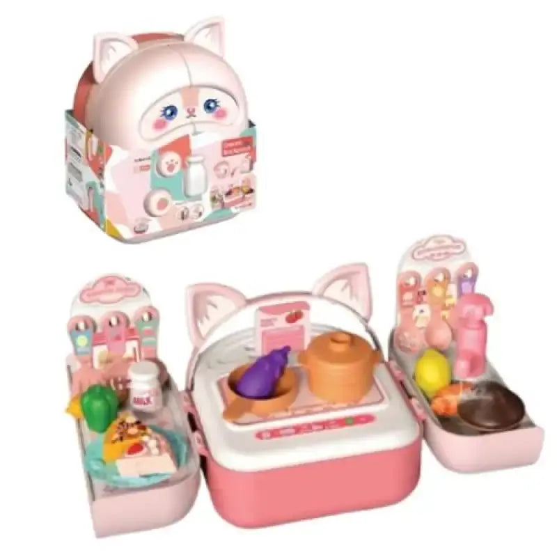 Pink Rabbit Ear Backpack Kitchen Set - Kids Pretend Play Cooking Toy