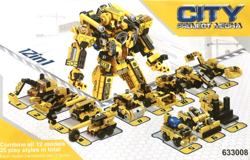 Panlos City Mecha 12-in-1 STEM Building Set - 573 Pieces Robot & Vehicles | Ages 6+