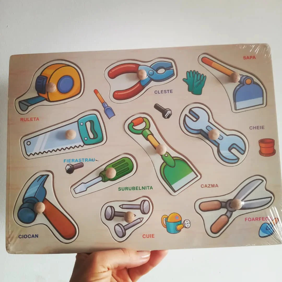 Wooden Tools Puzzle 10 Pieces - Educational Toy for Kids 1+ Years