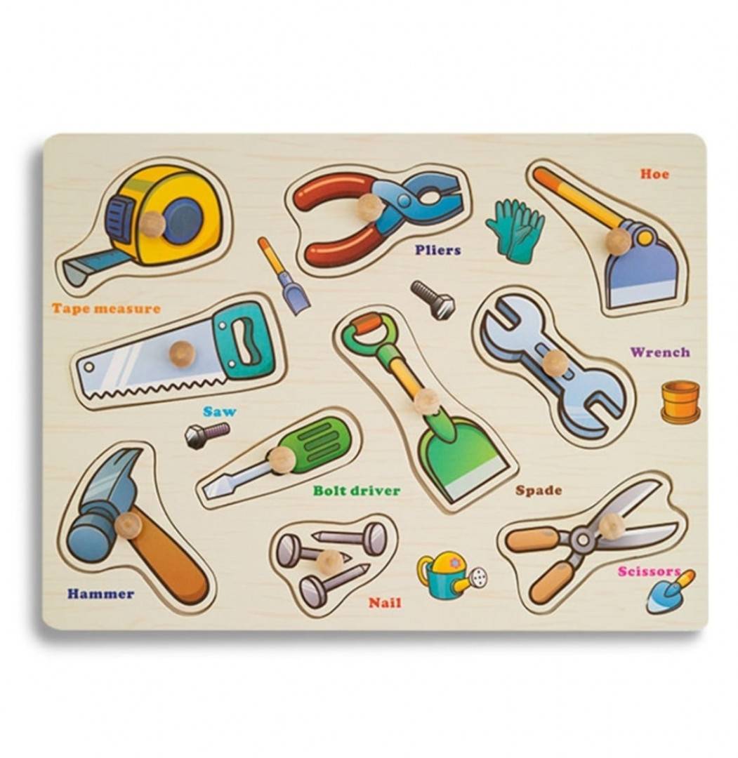 Wooden Tools Puzzle 10 Pieces - Educational Toy for Kids 1+ Years