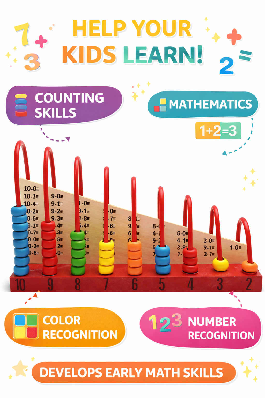 TX Wooden Abacus Calculation Shelf for Kids – 55 Colorful Beads, Ages 3+